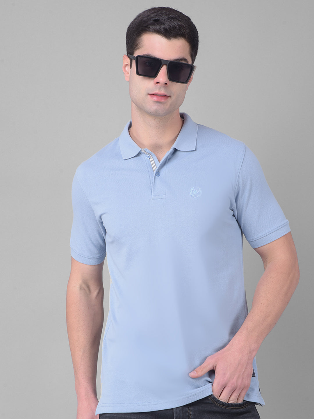 COBB SOLID STEEL BLUE POLO NECK T-SHIRT