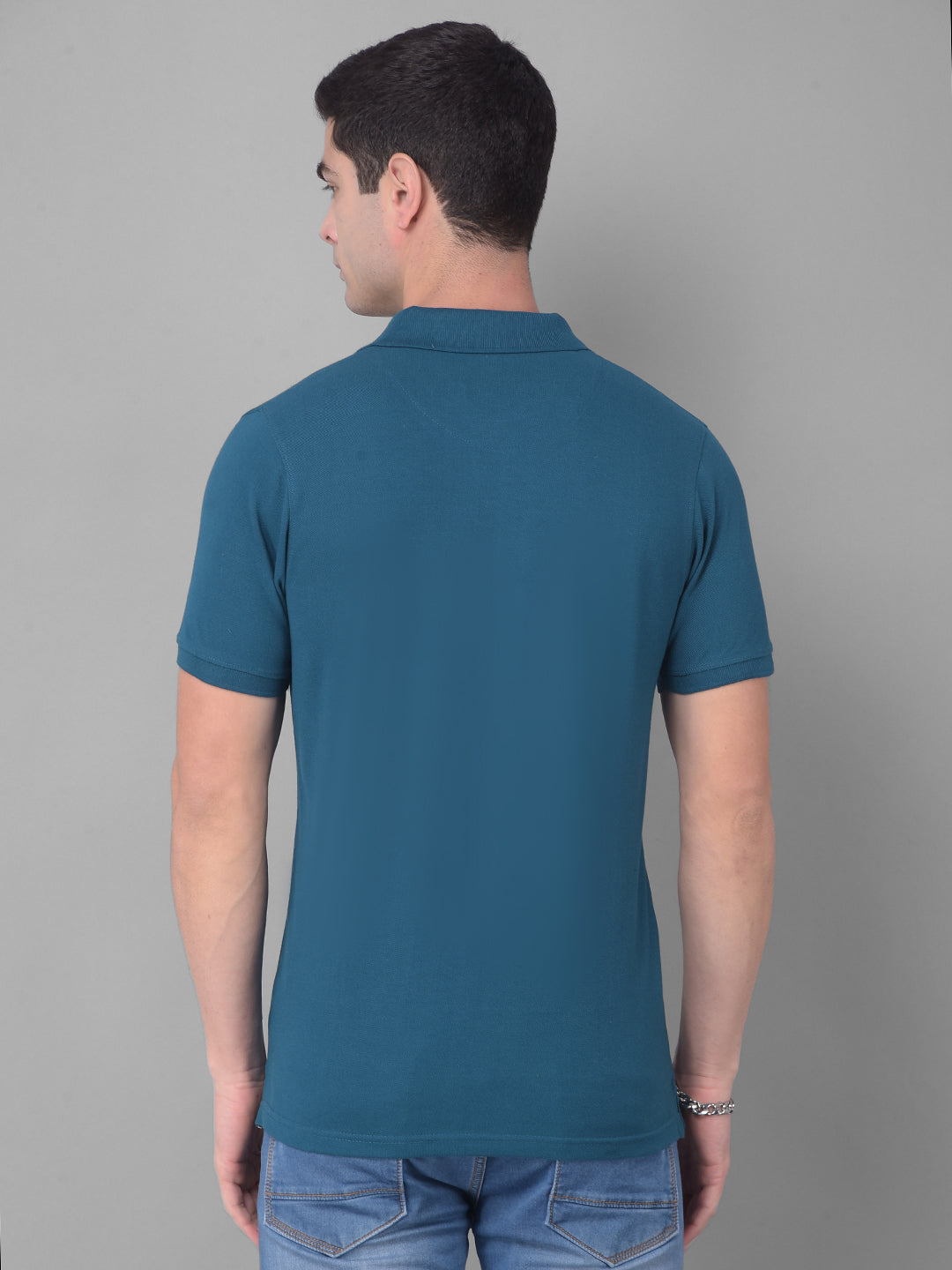 cobb solid crystal teal polo neck t-shirt