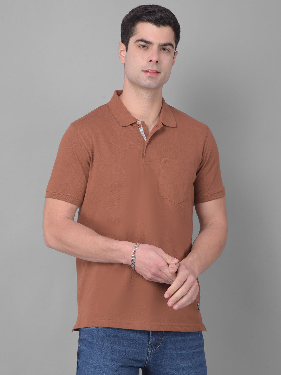 cobb solid gingerbread brown polo neck t-shirt