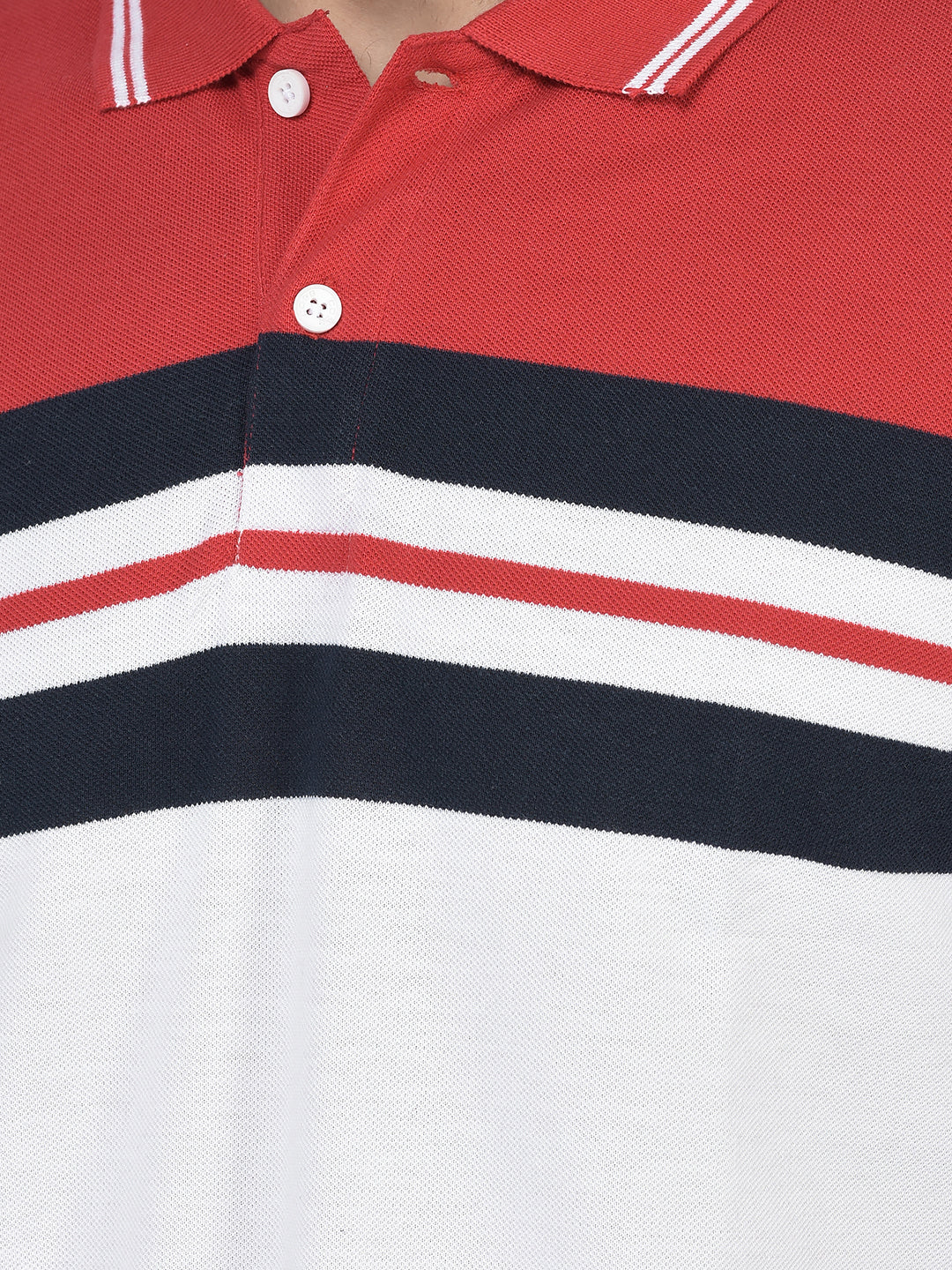 Cobb White Striped Polo Neck T-Shirt