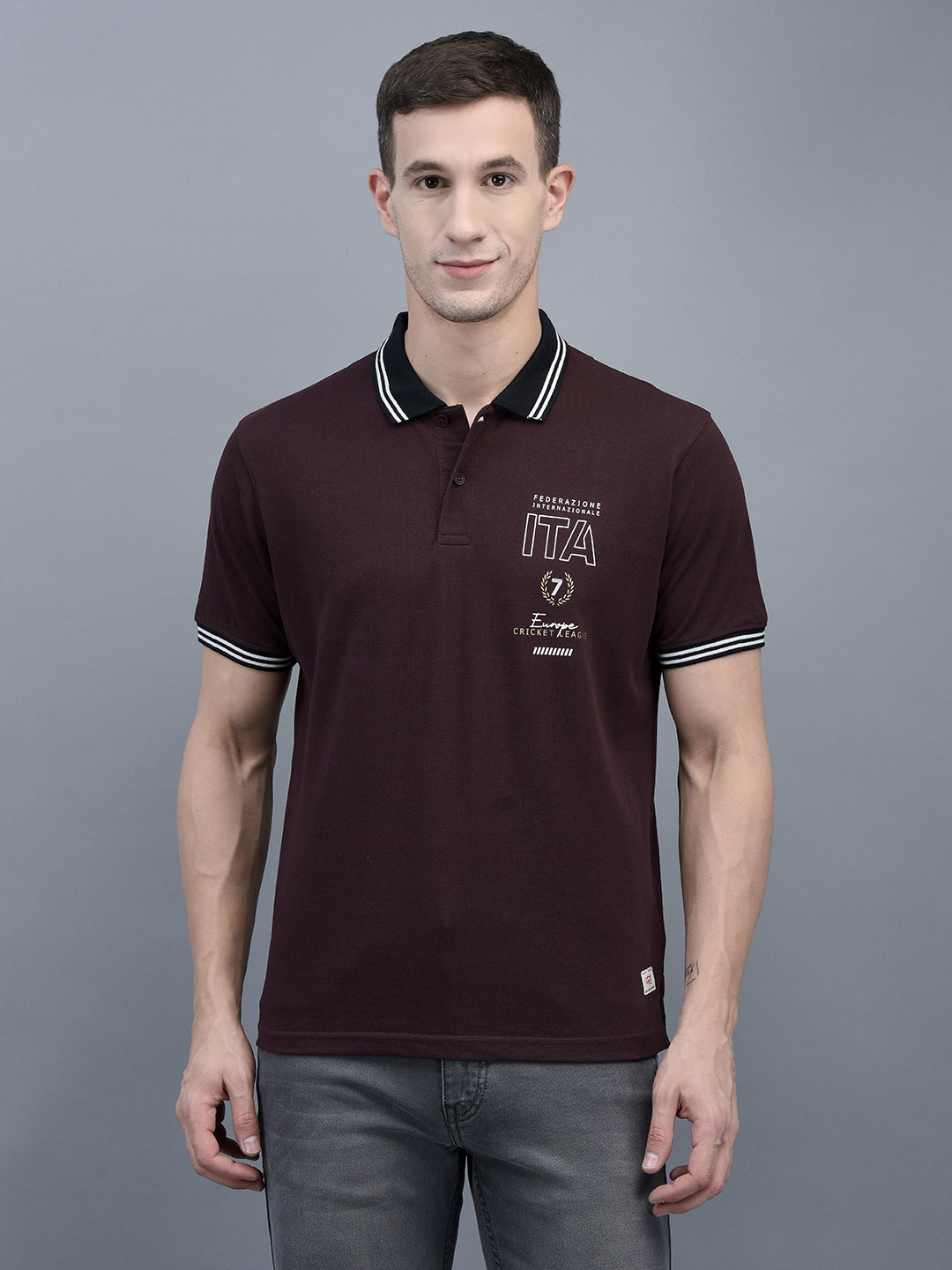 Cobb Wine Solid Polo Neck T-Shirt WINE