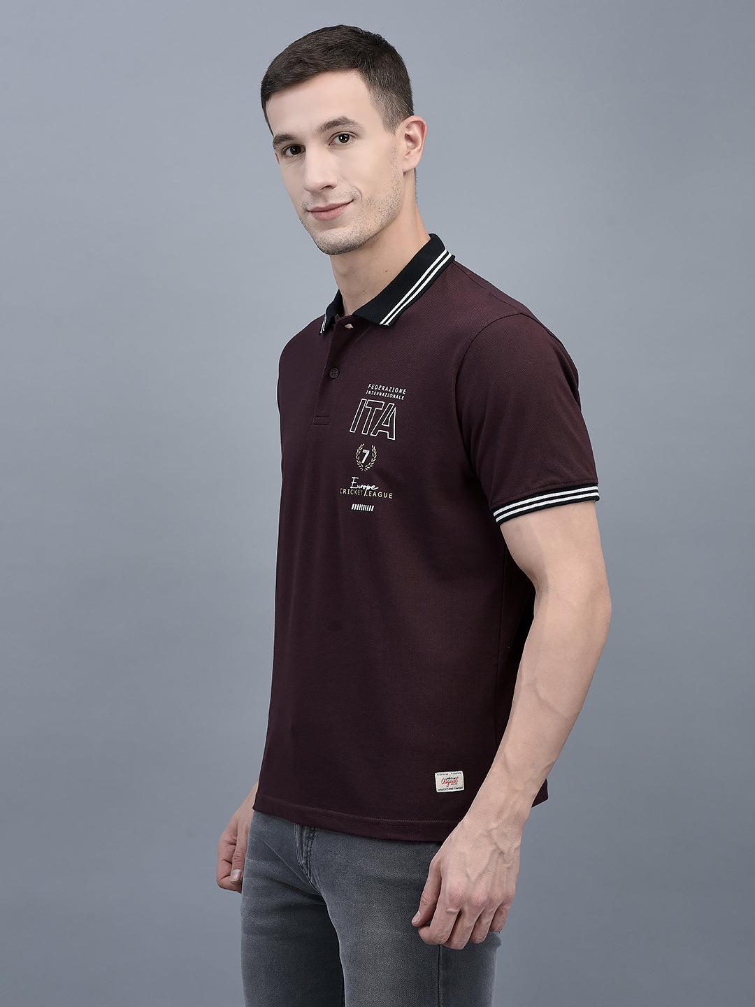 Cobb Wine Solid Polo Neck T-Shirt