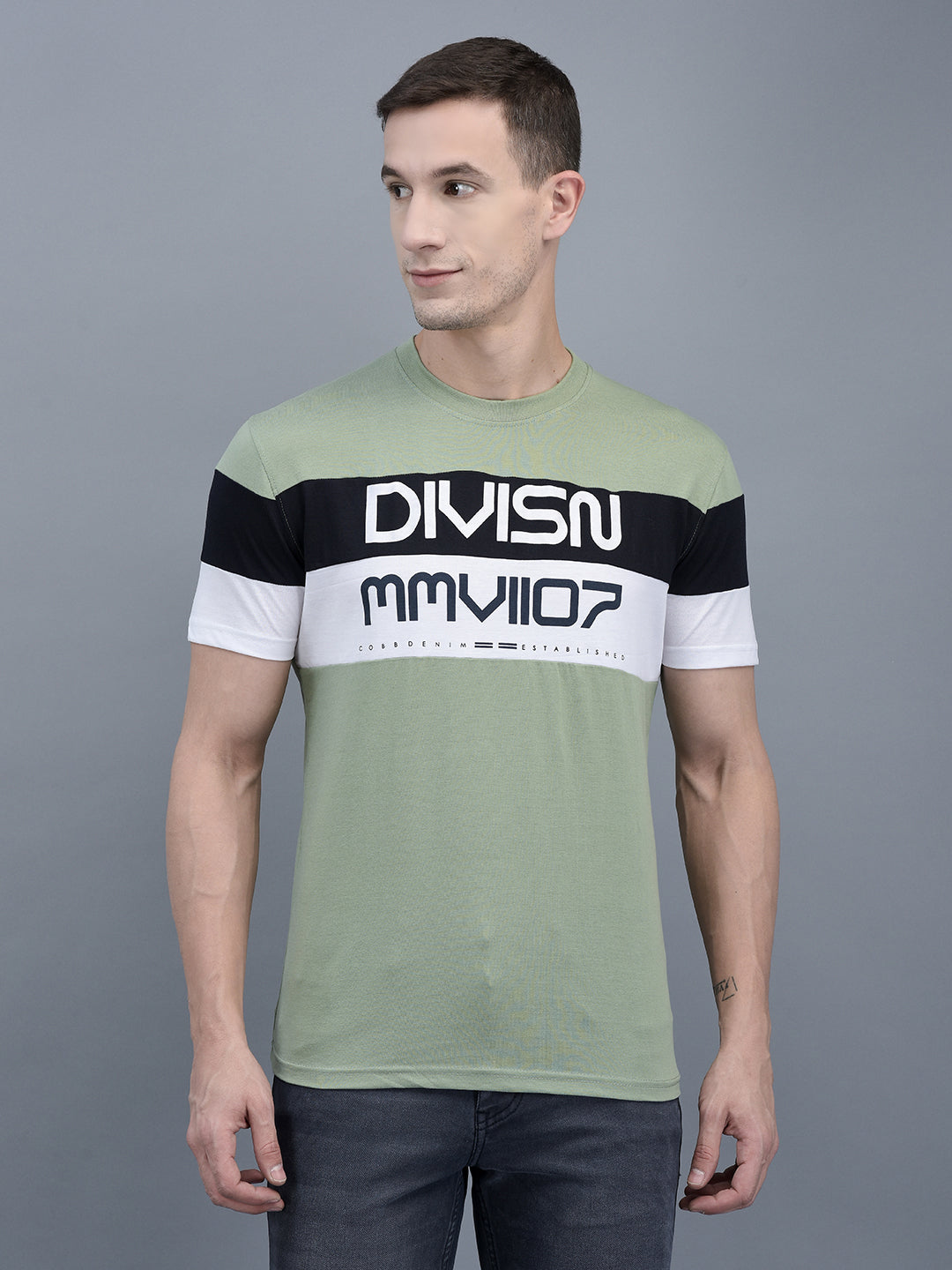 Cobb Green Striped Round Neck T-Shirt GREEN