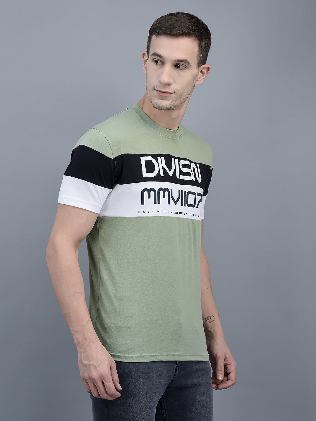 Cobb Green Striped Round Neck T-Shirt