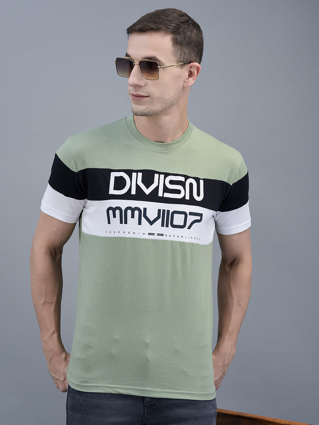 Cobb Green Striped Round Neck T-Shirt