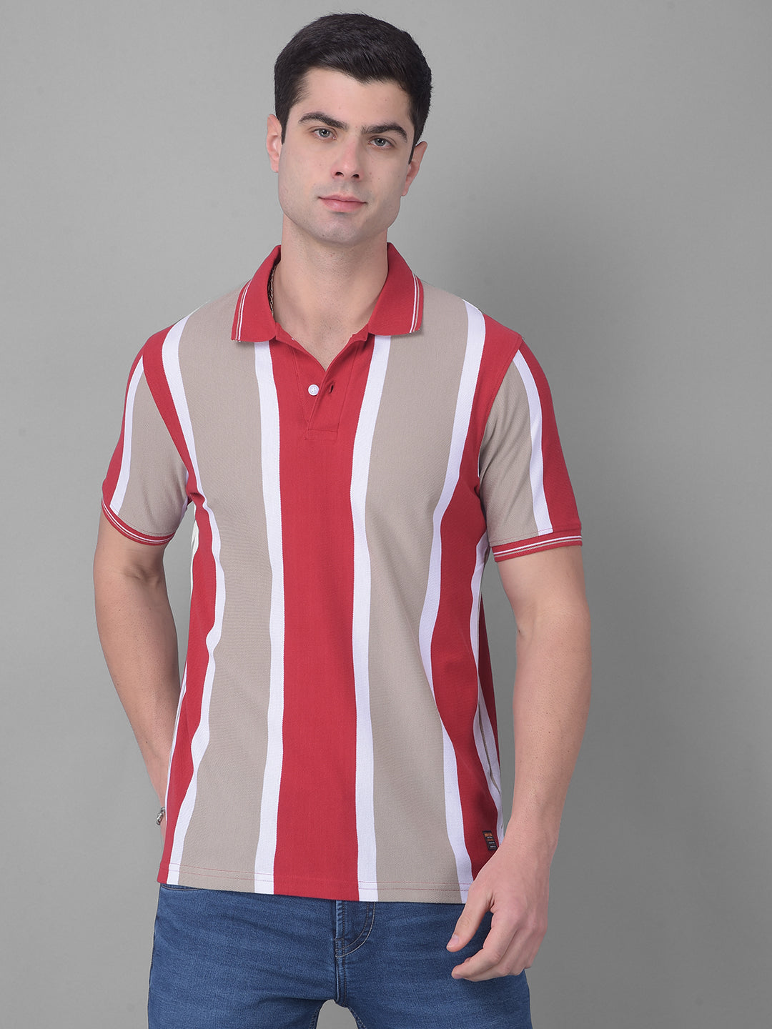 cobb red white striped polo neck t-shirt