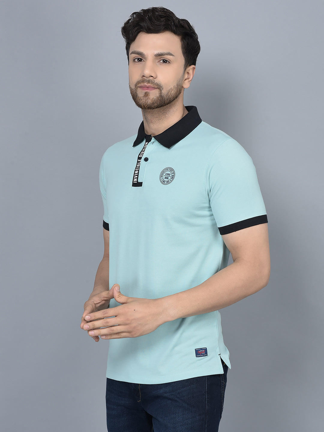 Cobb Sea Green Solid Polo Neck T-Shirt