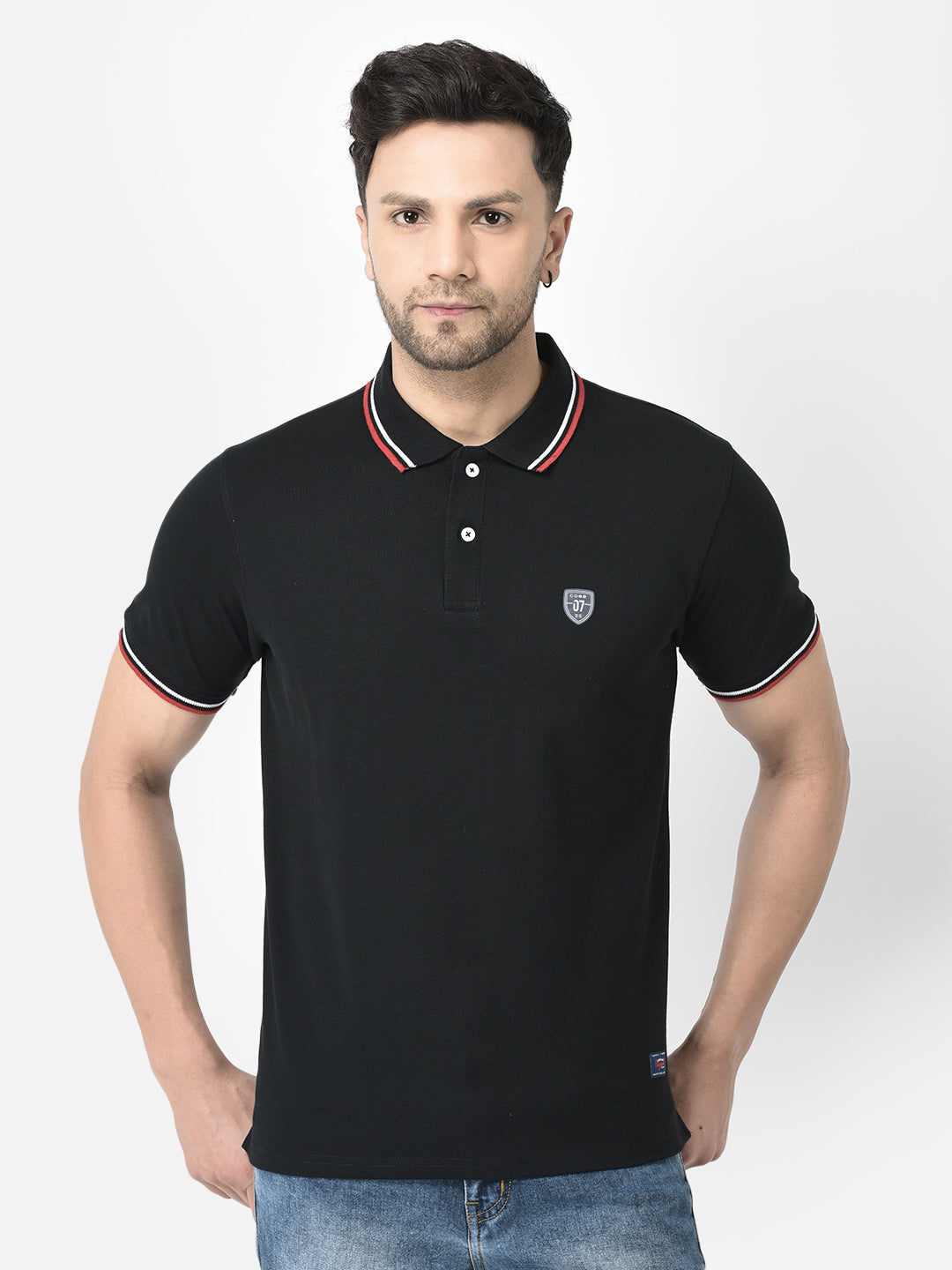 Cobb Navy Solid Polo Neck T-Shirt Navy Blue