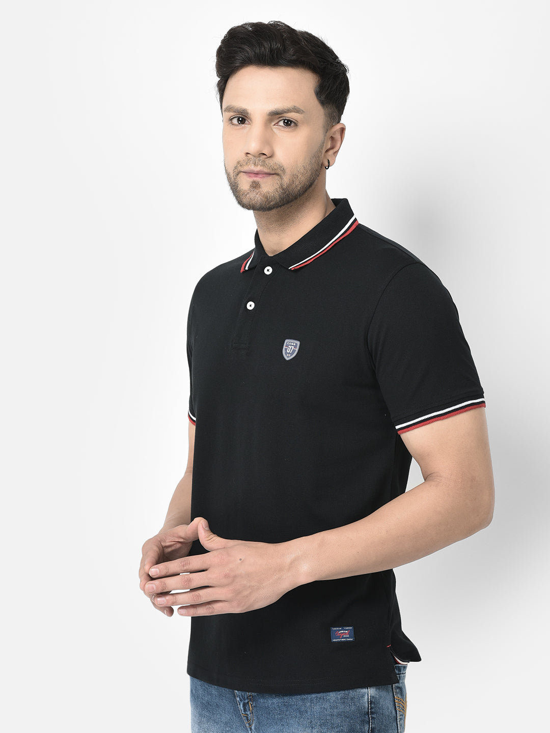 Cobb Navy Solid Polo Neck T-Shirt