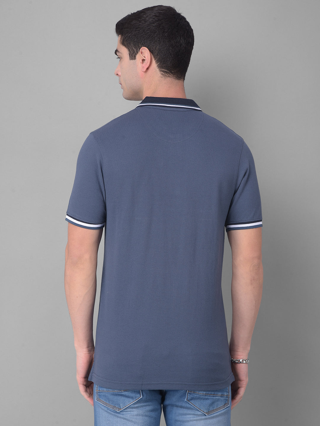 cobb solid air force blue polo neck t-shirt