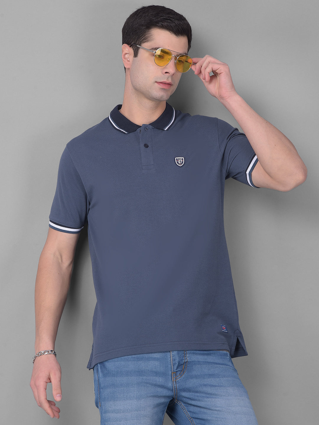 COBB SOLID AIR FORCE BLUE POLO NECK T-SHIRT