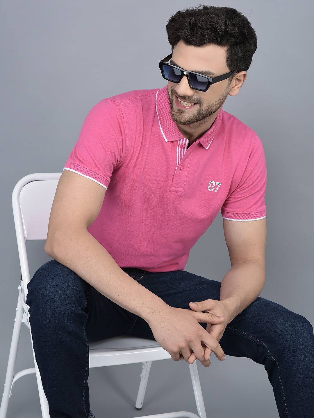 Cobb Pink Solid Polo Neck T-Shirt PINK