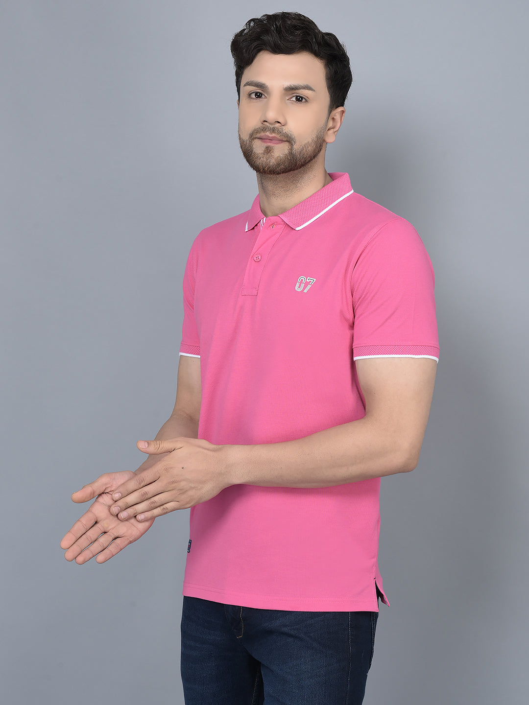 Cobb Pink Solid Polo Neck T-Shirt