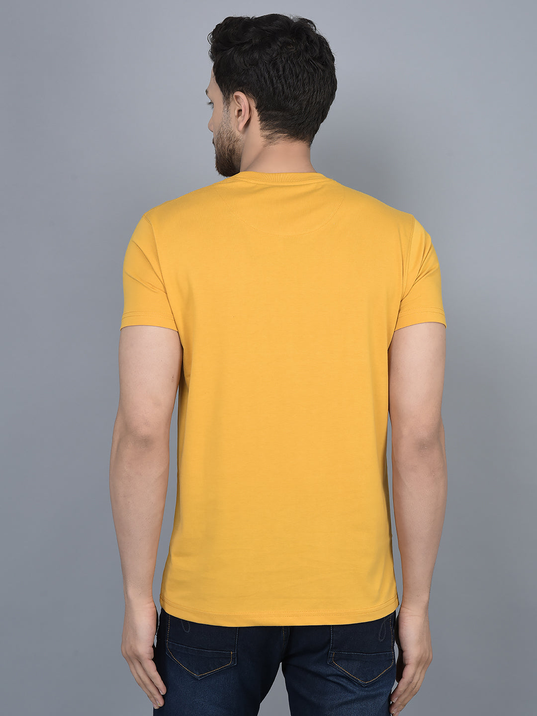 Cobb Mustard Printed Round Neck T-Shirt