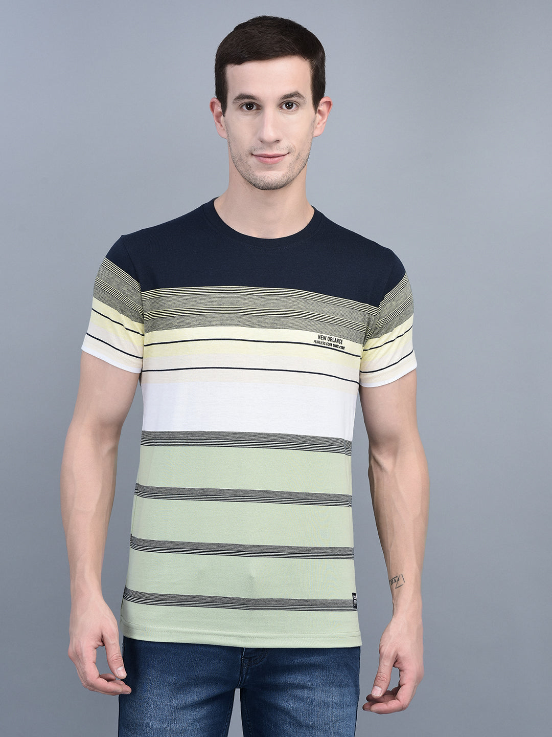 Cobb Green Striped Round Neck T-Shirt GREEN