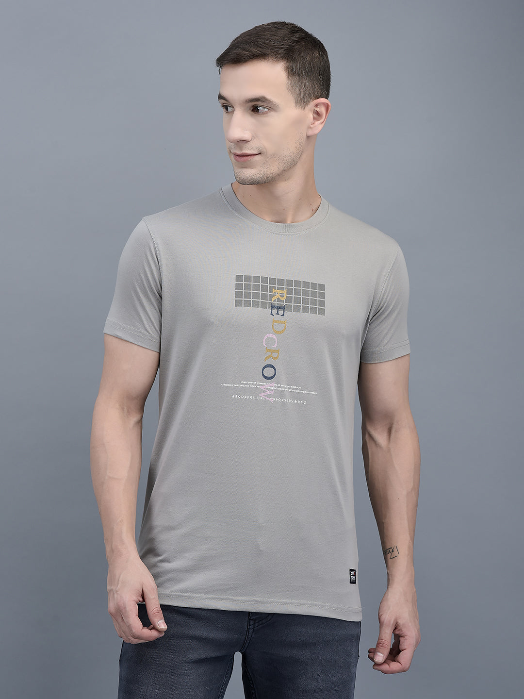 Cobb Grey Printed Round Neck T-Shirt GREY