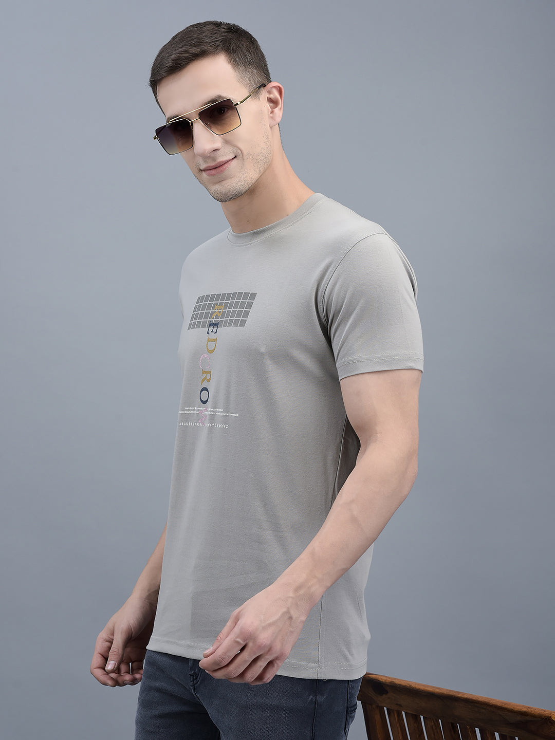 Cobb Grey Printed Round Neck T-Shirt