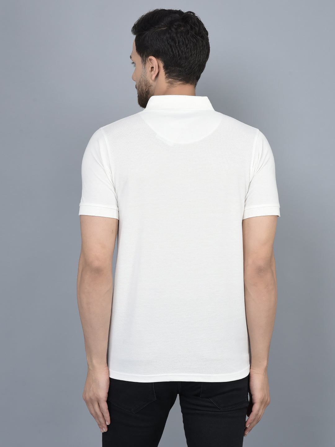 Cobb White Printed Polo Neck T-Shirt