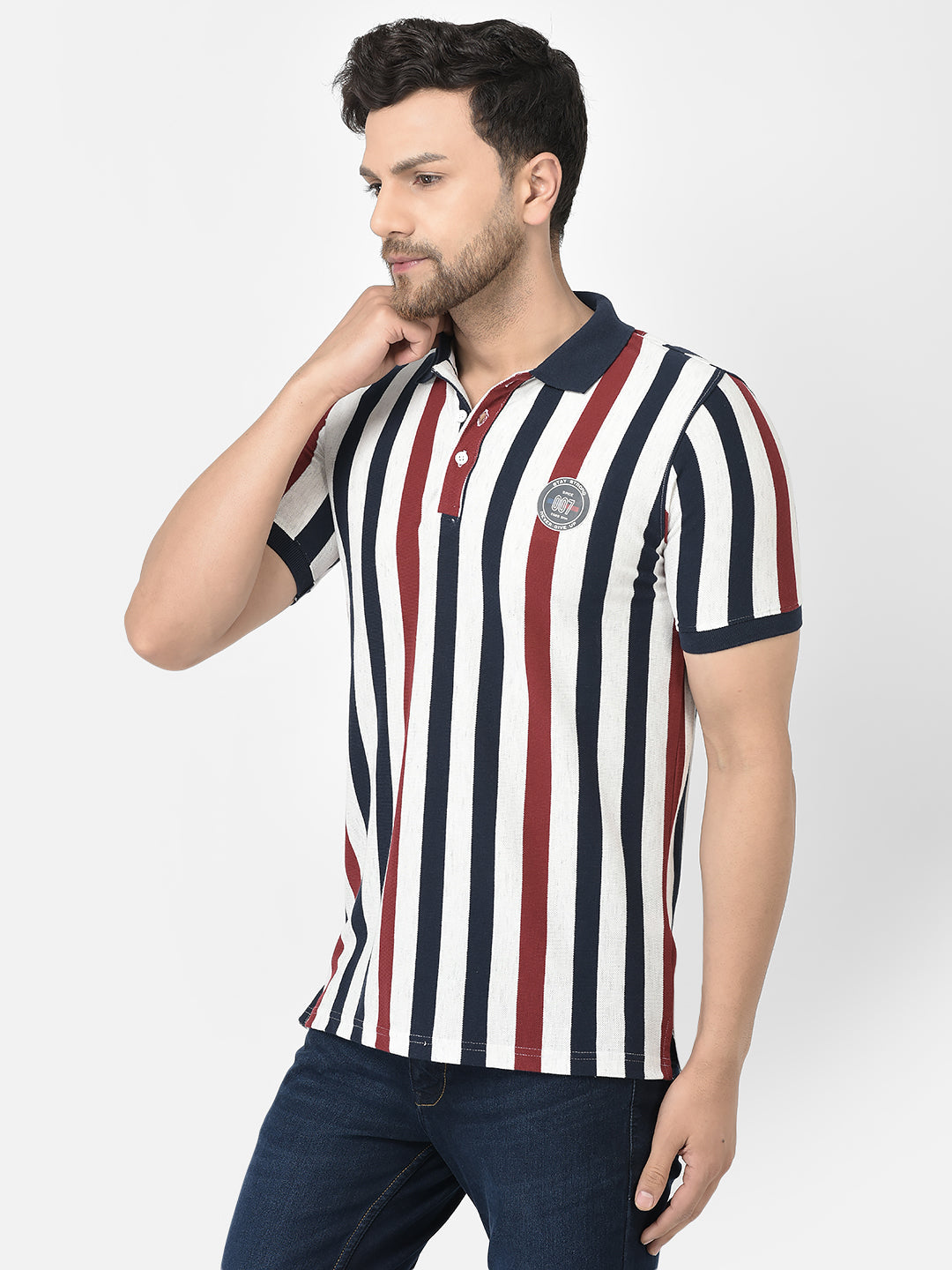 Cobb Multicolor Striped Polo Neck T-Shirt