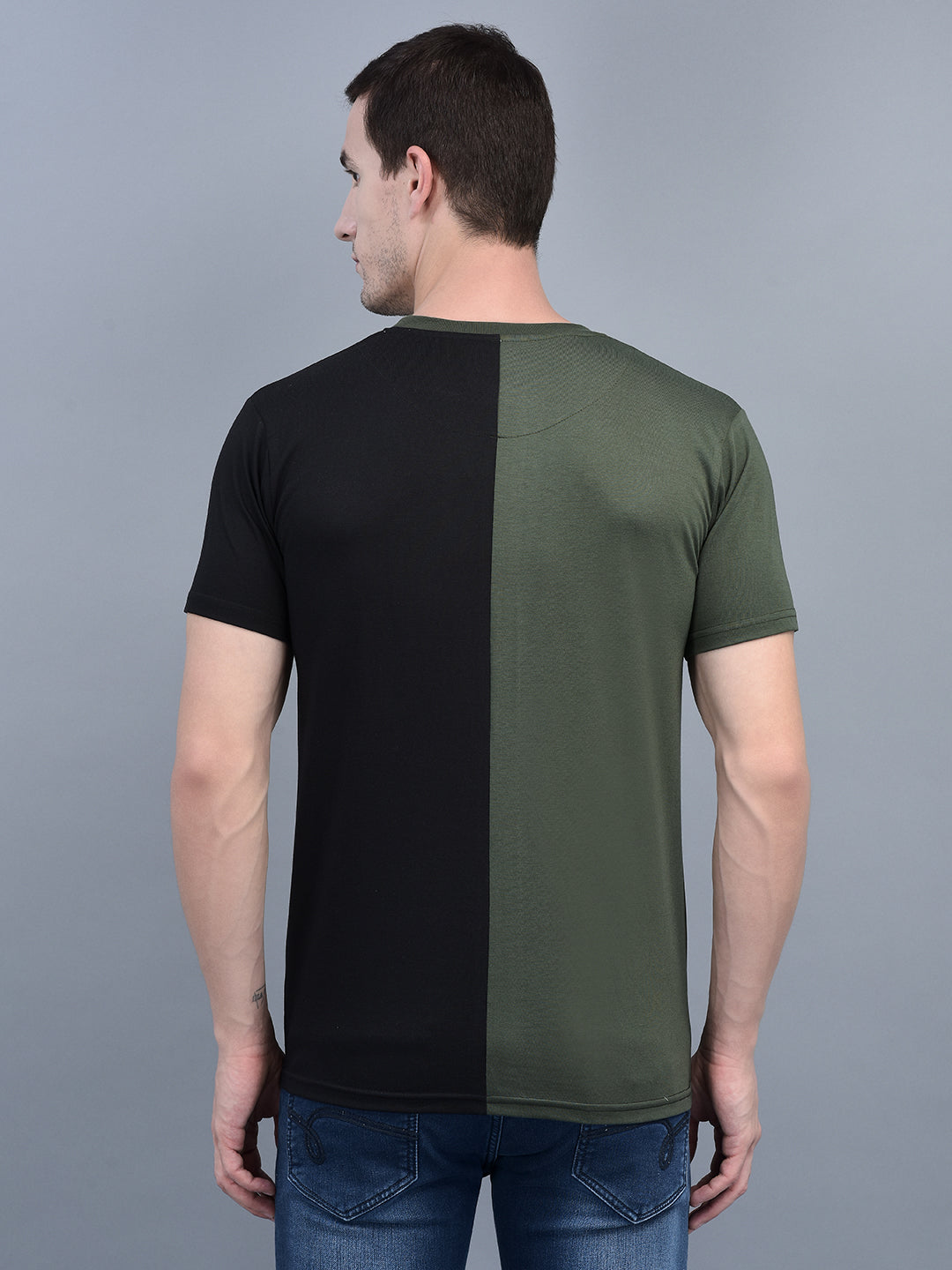 Cobb Olive Striped Round Neck T-Shirt