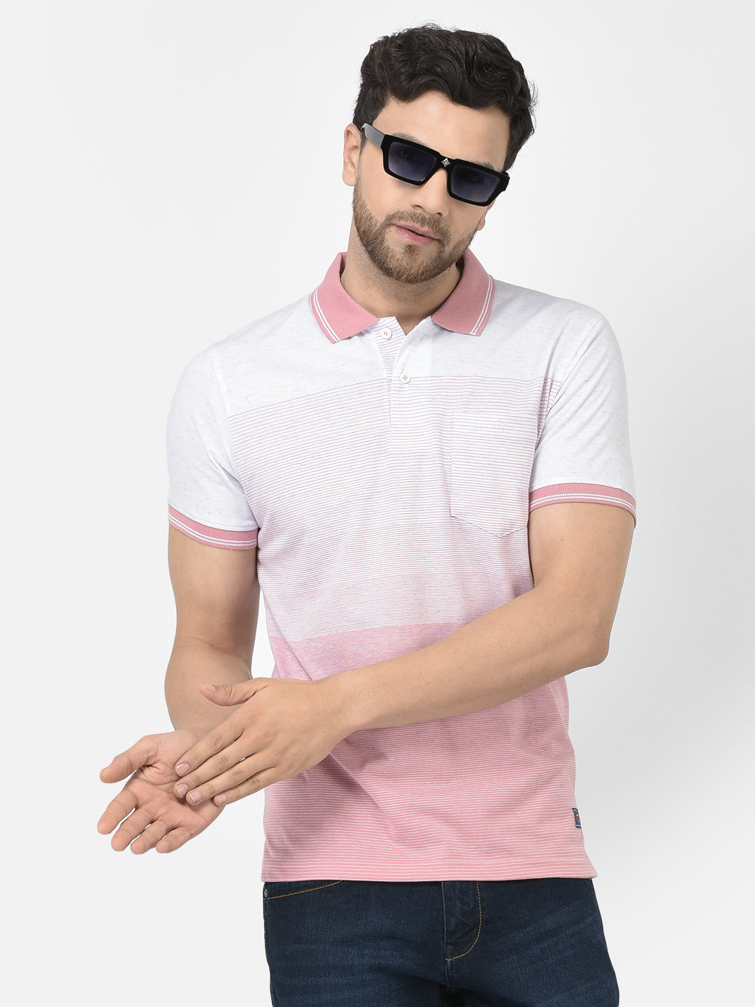 Cobb Pink Striped Polo Neck T-Shirt PINK